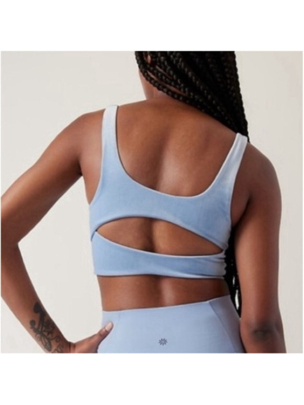 Athleta Velvet Cut Out Crop light blue workout gym lounge wear sz xs